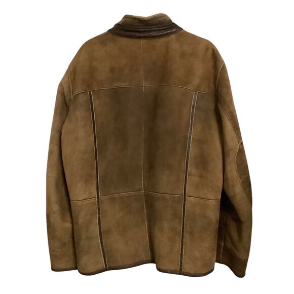 GIMO’S Mens Real Sherling Sheepskin Suede Jacket Brown Zip Flying Pilot sz XL - Picture 2 of 8